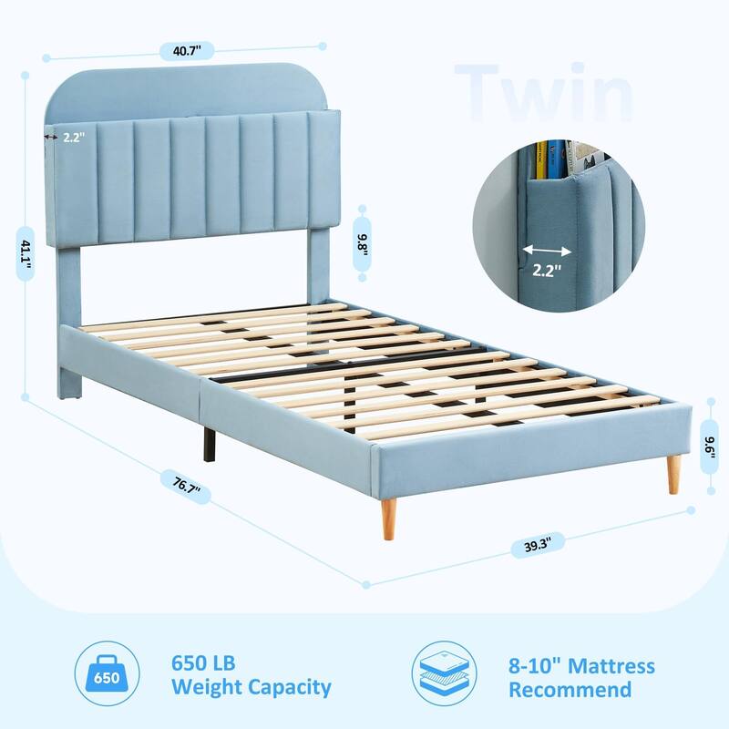 Twin/Twin XL/Full Size Bed Frame with Bookcase Headboard