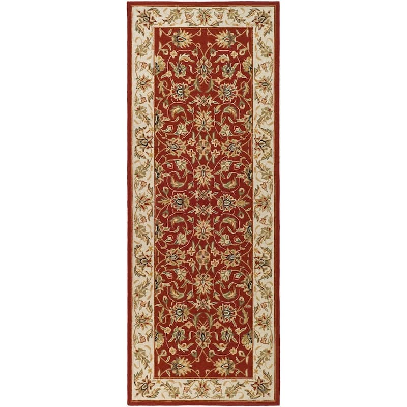 SAFAVIEH Handmade Chelsea Kolja French Country Wool Rug - 3' x 8' Runner - Burgundy/Ivory