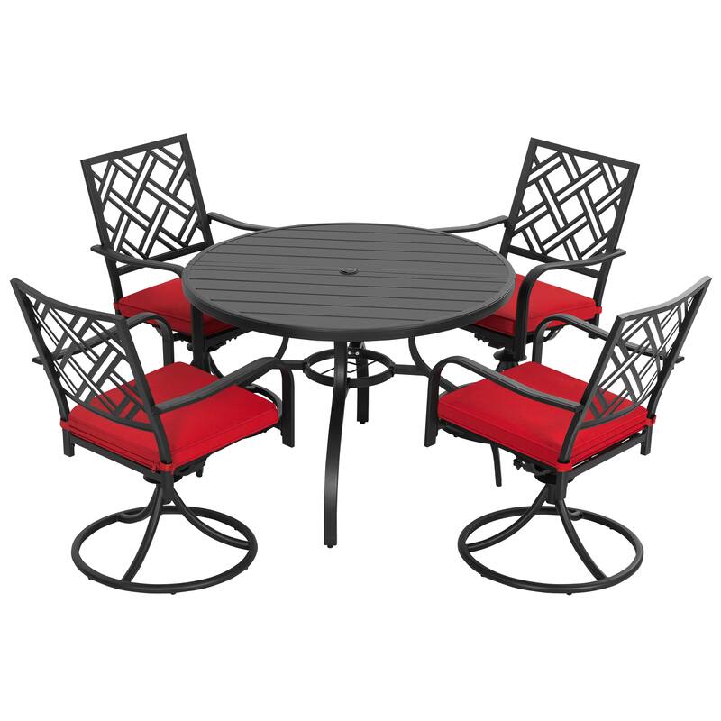 5-Piece Metal Outdoor Dining Set with Umbrella Hole and 4 Swivel Chairs