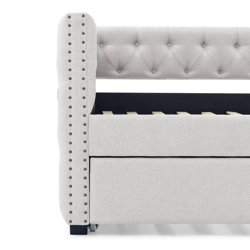 Upholstered Tufted Daybed with Copper Nail on Square Arms