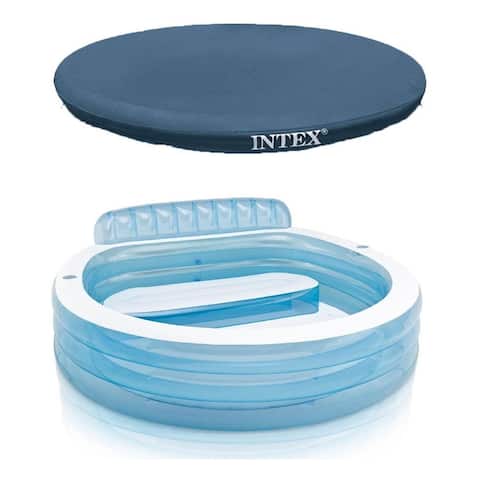 Intex Swim Center Inflatable Lounge Pool w/ Built In Bench & 8' Cover - 16