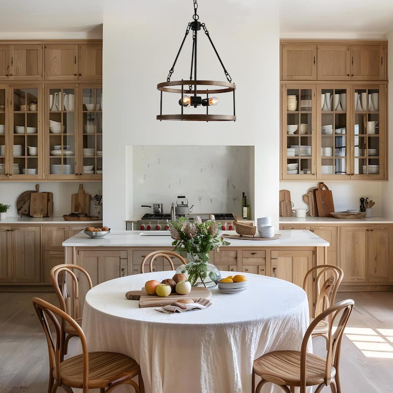 Modern Farmhouse 3/4 Light Drum Chandelier for Dining Room Kitchen Island