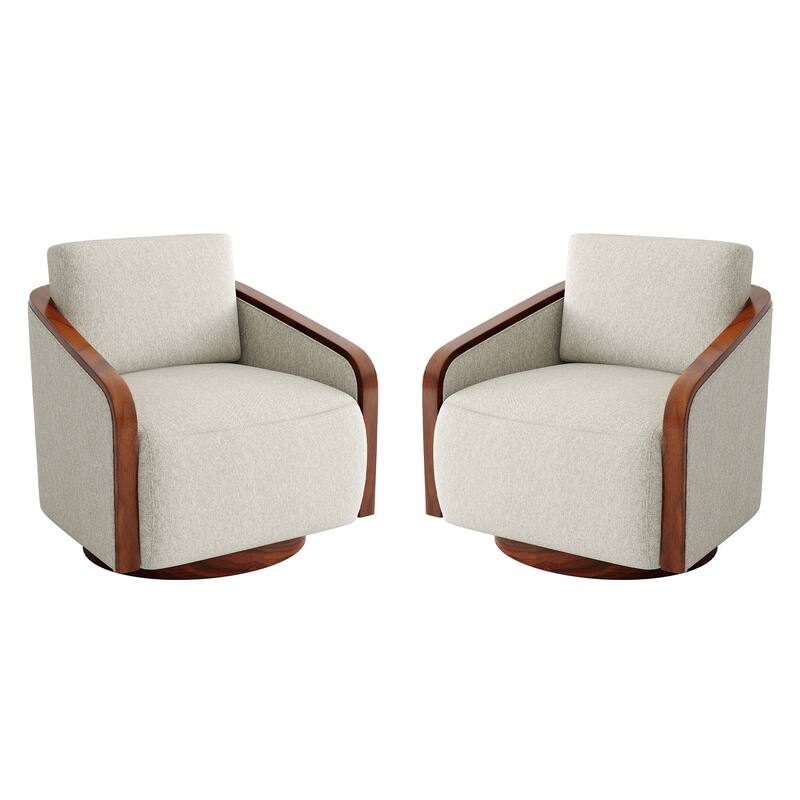 Set of 2 Modern 360° Swivel Accent Barrel Chairs with Wood Arms