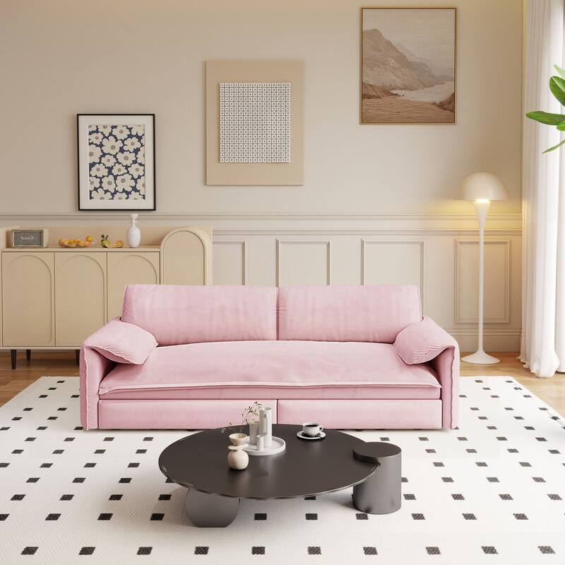 3-in-1 Convertible Sleeper with Side Storage,Multi-Functional Loveseat for Various Spaces - Pink