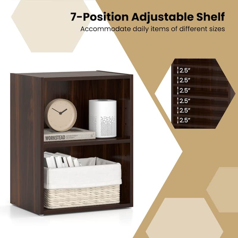 Gymax 2PCS 2-Cube Bookcase Cube Storage Organizer w/ Adjustable Walnut - 17''x11.5''x21.5''