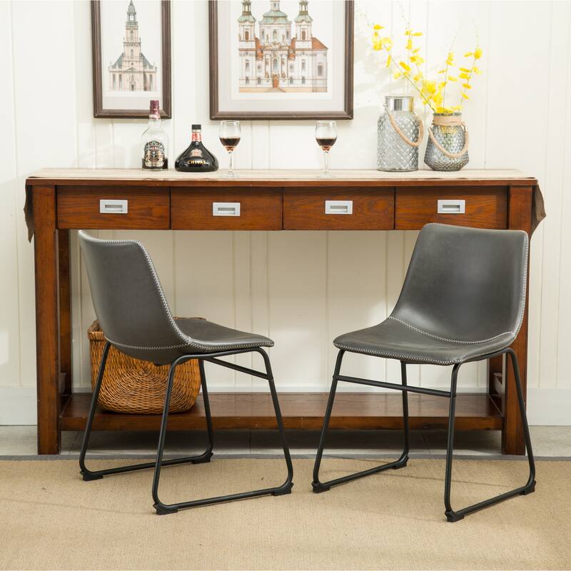 Modern Set of 2 Dining Chairs with PU Leather Backrest Metal Frame for Dining Room Living Room and Bedroom