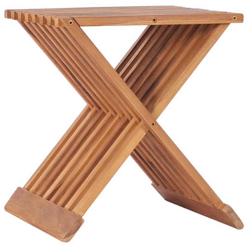 vidaXL Folding Stool 15.7"x12.6"x17.7" Solid Teak Wood - 15.7" x 12.6" x 17.7"