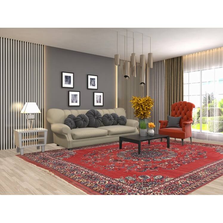 Hand Knotted Oriental 100% Wool Carpet Traditional Floral Red Balouch Area Rug - 11' 5'' X 8' 5''