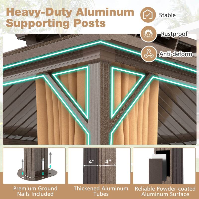 Costway 14 x 12 FT Hardtop Gazebo Aluminum Frame Permanent Pavilion