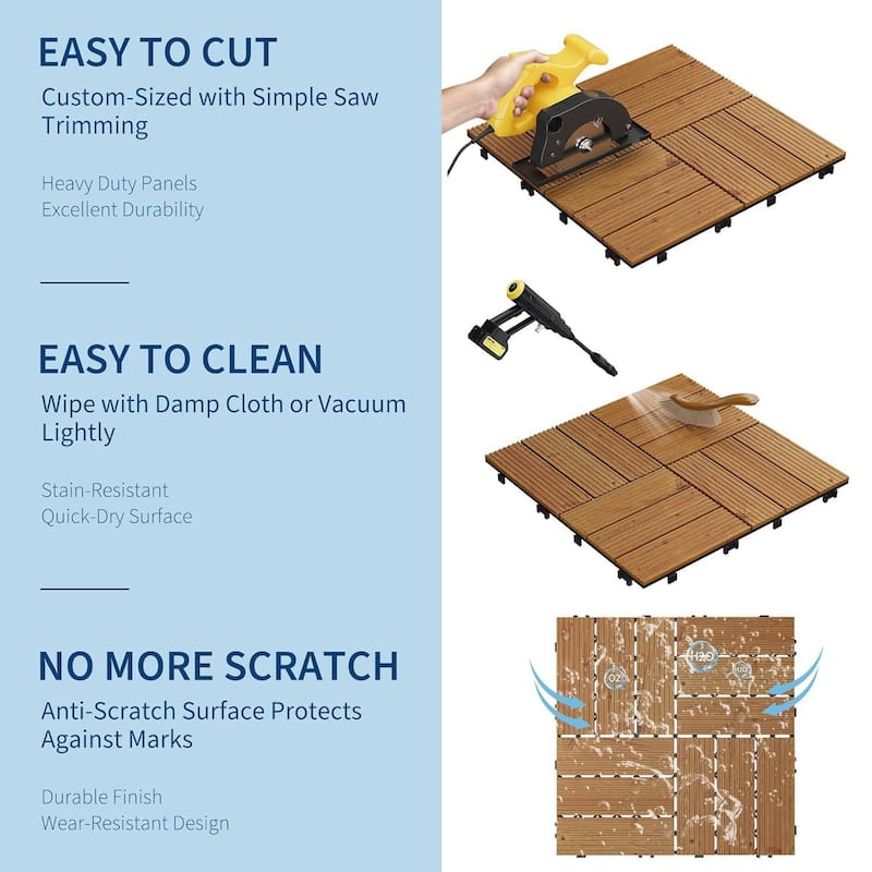 22 Pack 12"X12" Wood Patio Flooring Deck Tiles for Indoor & Outdoor Use DIY - 22-Pack