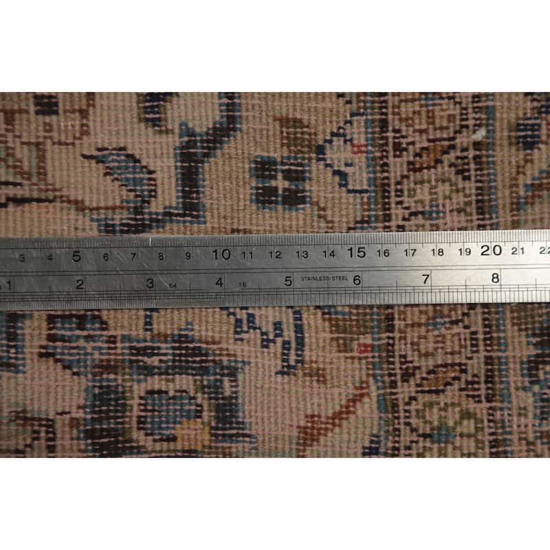 Hand Knotted Oriental 100% Wool Carpet Traditional Floral Beige & Ivories Kashan Runner Rug - 12' 8'' X 3' 3''
