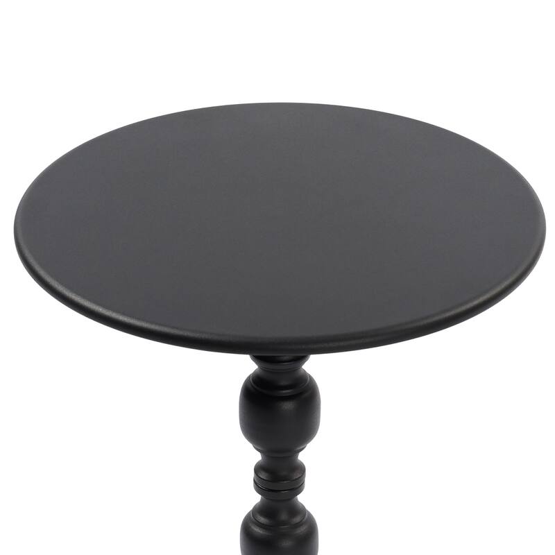 Anmytek Vintage Pedestal End Table Rustic Distressed Top Black Cottage Living Room Side Table