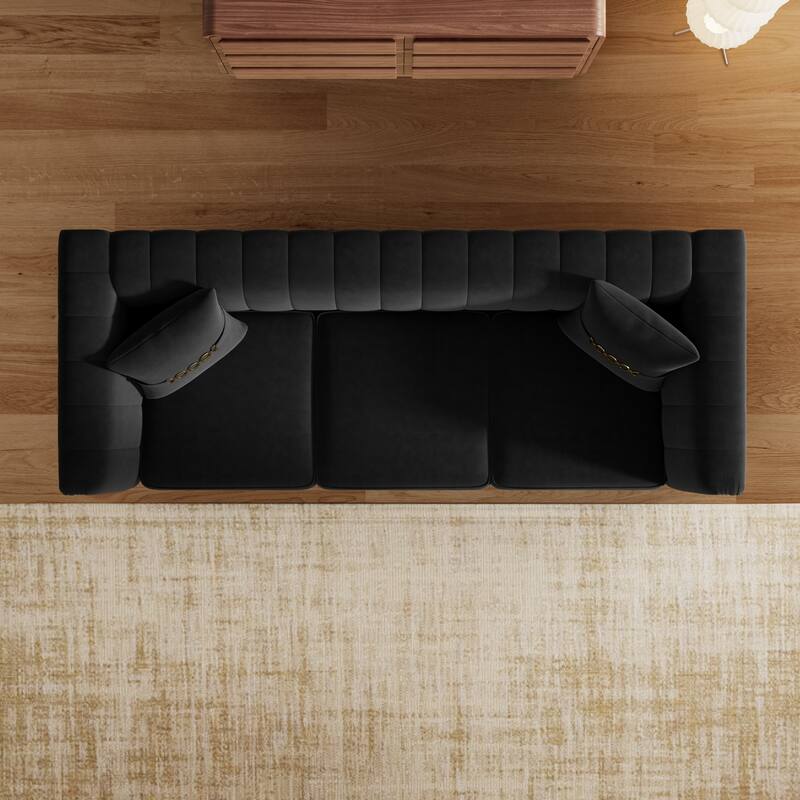 Chesterfield Velvet Button Tufted Sofa, Luxury 3-Seater Couch with 2 Pillows