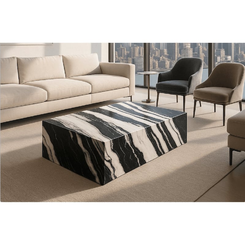 BETACH Genuine Marble Block Coffee Table - Panda White Marble