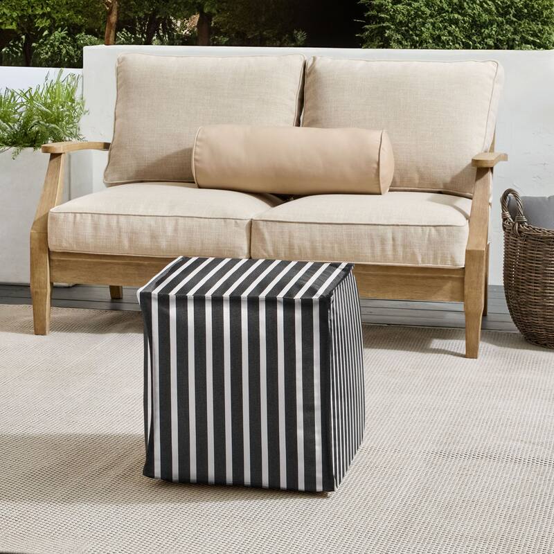 Sorra Home Sunbrella Outdoor Top Stitch Bean Pouf - Shore Classic - Small