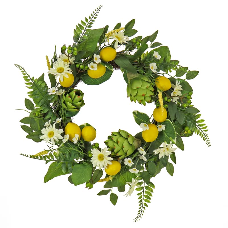 National Tree Company 22 in. Daisy, Artichoke and Lemon Wreath