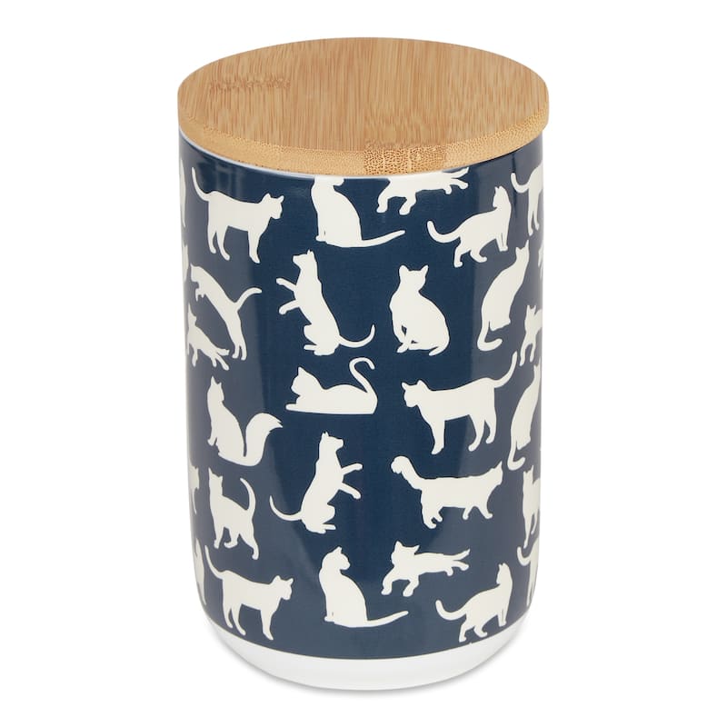 Bone Dry Cats Meow Ceramic Treat Canister - Navy