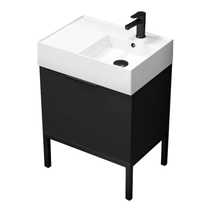 Nameeks Derin-2417-S-R Derin 24" Free Standing Single Basin Vanity Set - Matte Black / Black - Anthracite Finish
