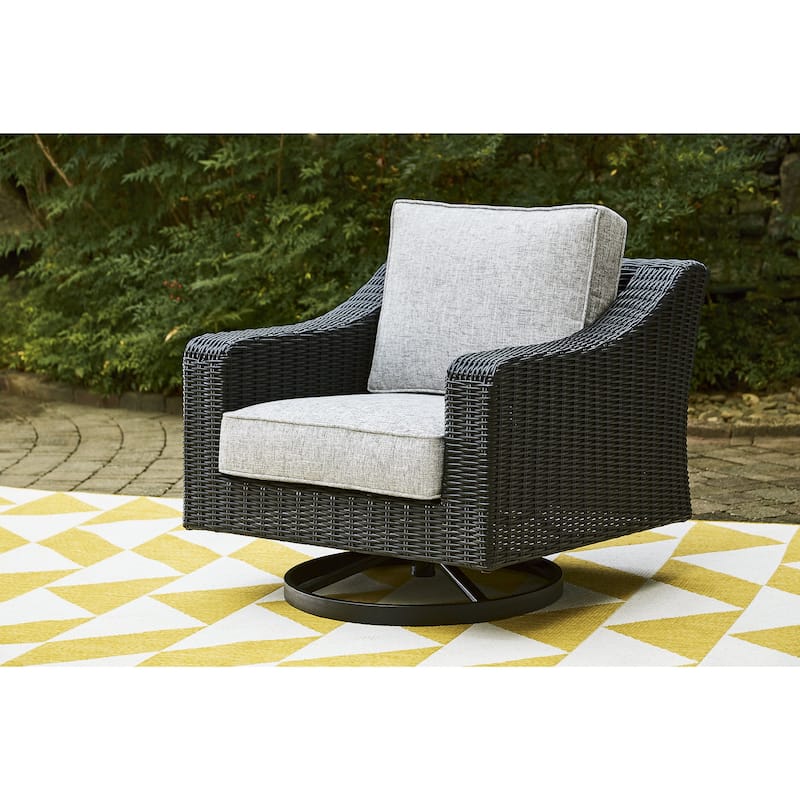 Signature Design by Ashley Beachcroft Hand-woven Wicker-look Swivel Chair - 35.38" W x 38.13" D x 34" H - Black/Light Gray