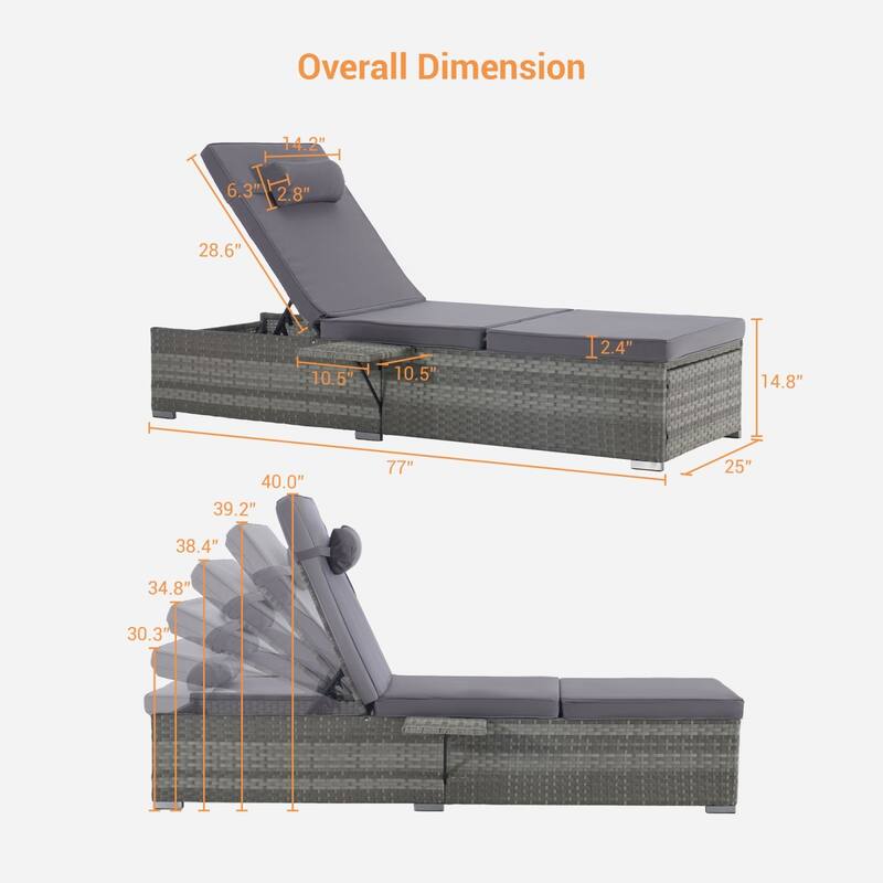 SANSTAR 2-piece Patio Chaise Lounge Chairs, Rattan Reclining Chair Pool Adjustable Backrest Sunbathing Wicker Recliners