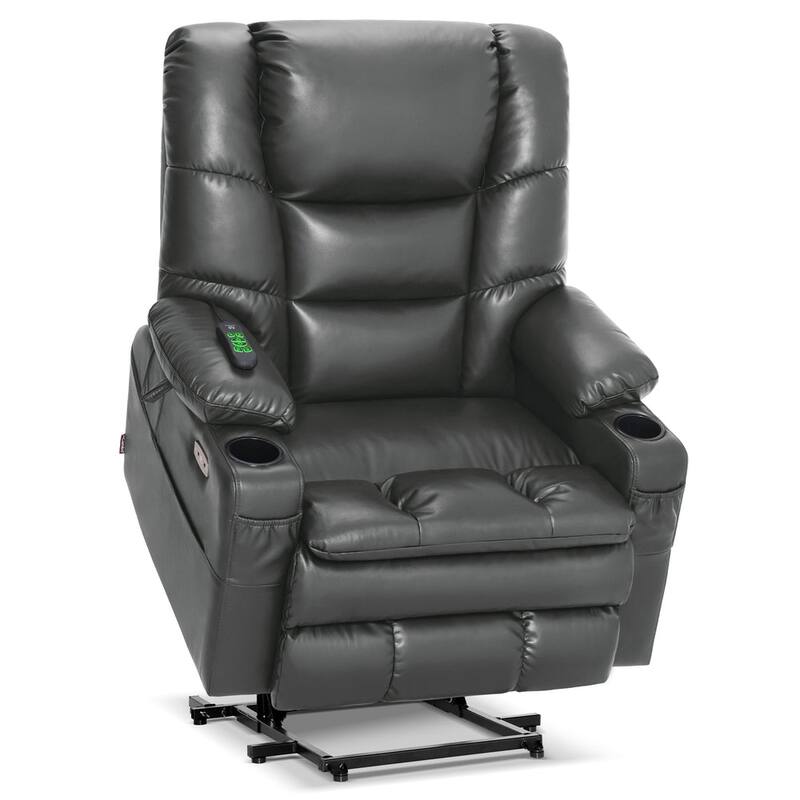 MCombo Large-Wide Dual Motor Power Lift Recliner with Massage and Dual Heating for Big and Tall Elderly, Faux Leather R7635 - Dark Grey