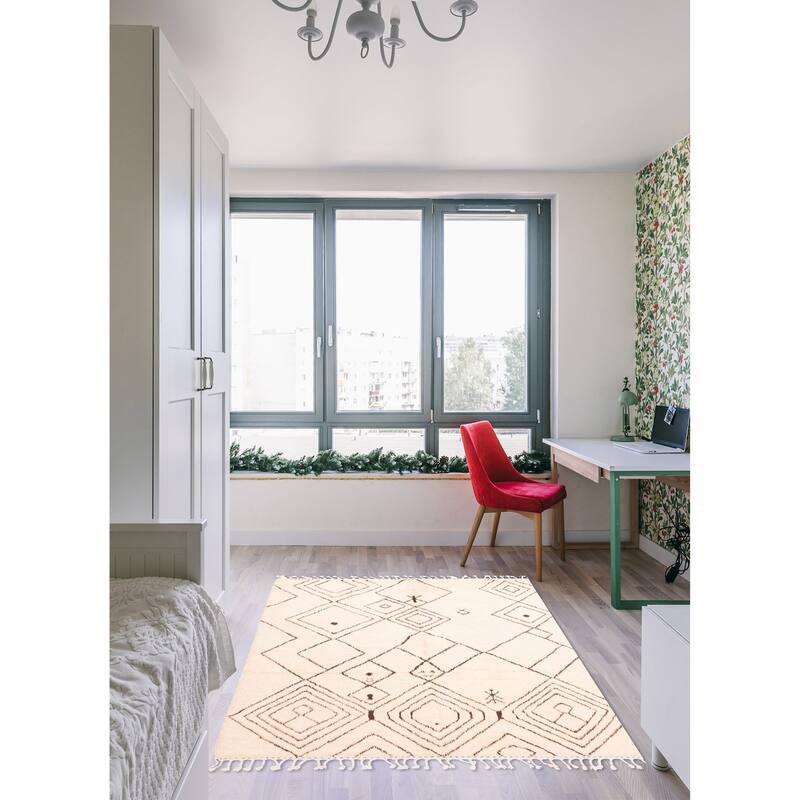 ECARPETGALLERY Hand-knotted Pak Finest Marrakesh Cream Wool Rug - 5'0 x 6'3