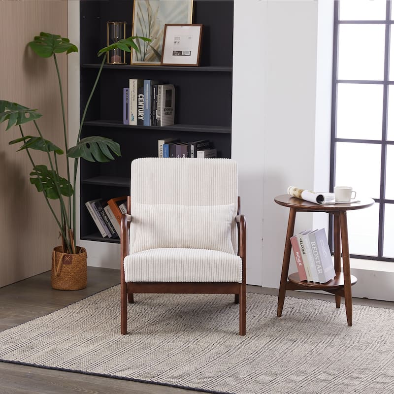 Mid-Century Modern Accent Chair – Upholstered Armchair with Pillow & Solid Wood Frame, Perfect for Living Room, Bedroom.