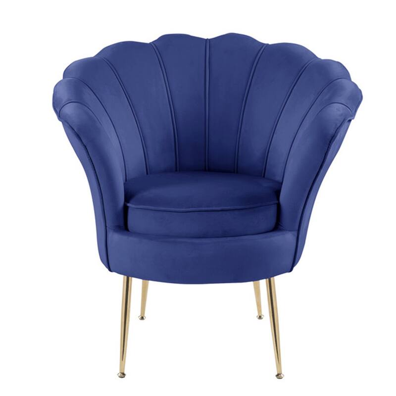 Velvet Scalloped Back Barrel Accent Chair with Metal Legs - Blue