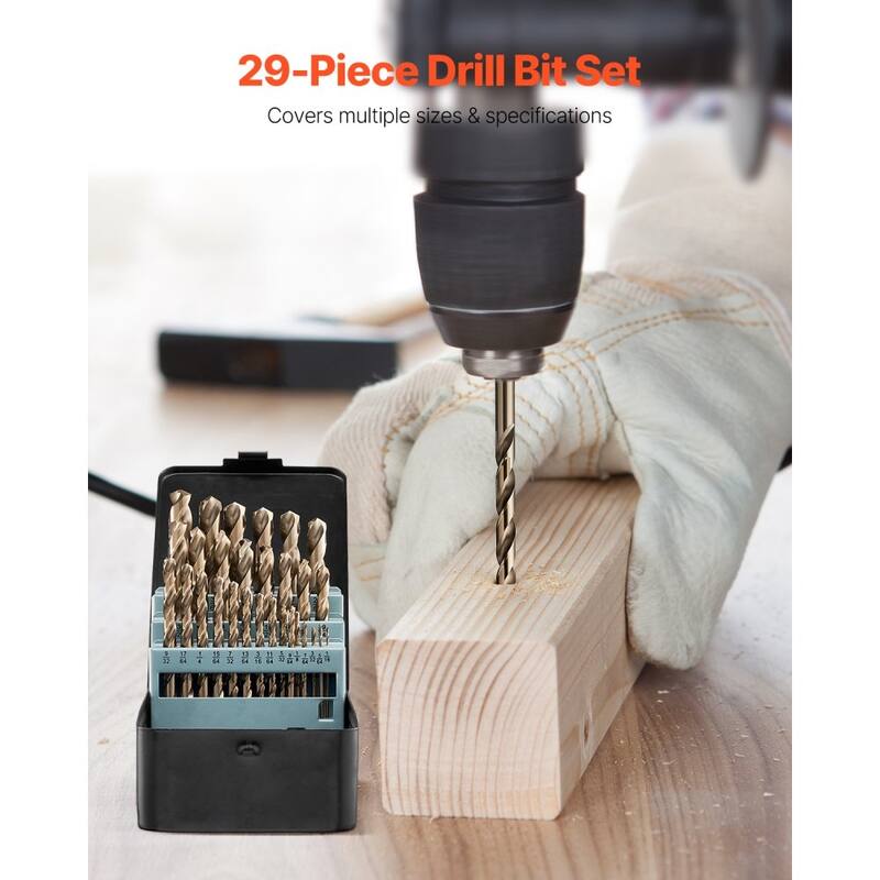 Black M35 Cobalt 29pcs Drill Bit Set with 135 Split Point and Storage Case - 7.08 x 4.33 x 2.16 in