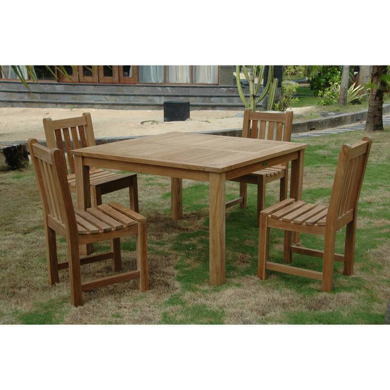 Classic Outdoor Dining Set - 5 Piece Patio Table & Chair Set - Teak Wood Furniture