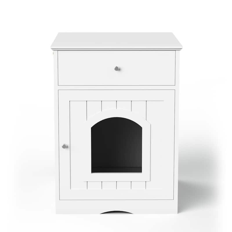 Wooden Pet House Cat Litter Box Enclosure With Drawer, Side Table, Indoor Pet Crate - 20.9''L x 18.9''W x 25'' H