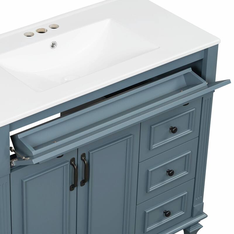 36" Bathroom Vanity with Sink, Cabinet, Flip-Out Drawer, 3 Drawers & 2 Soft-Close Doors