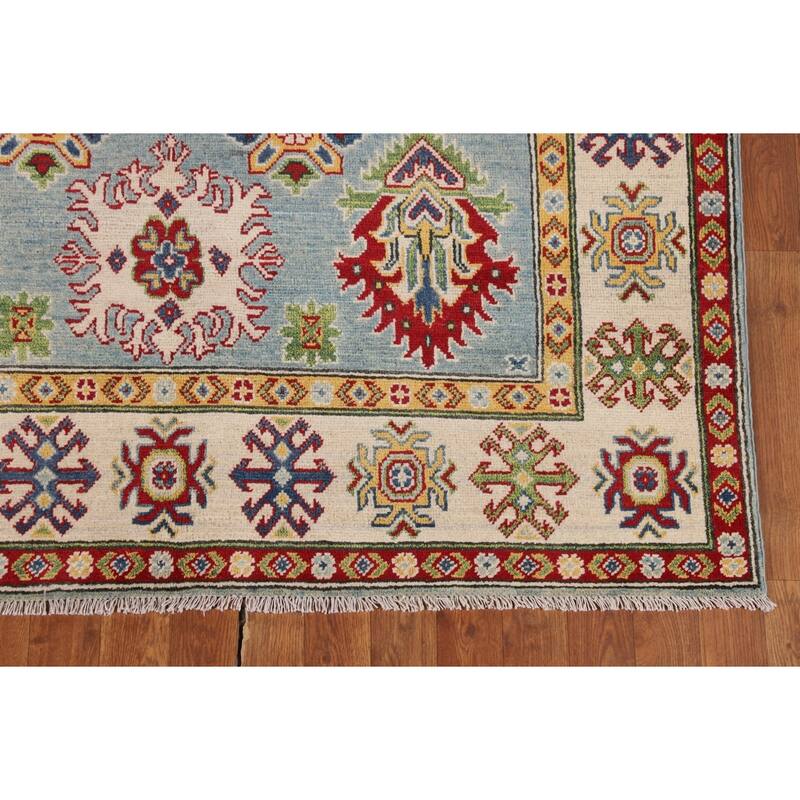 Light Blue Kazak Area Rug Handmade Traditional Wool Carpet - 5'1" x 6'11"