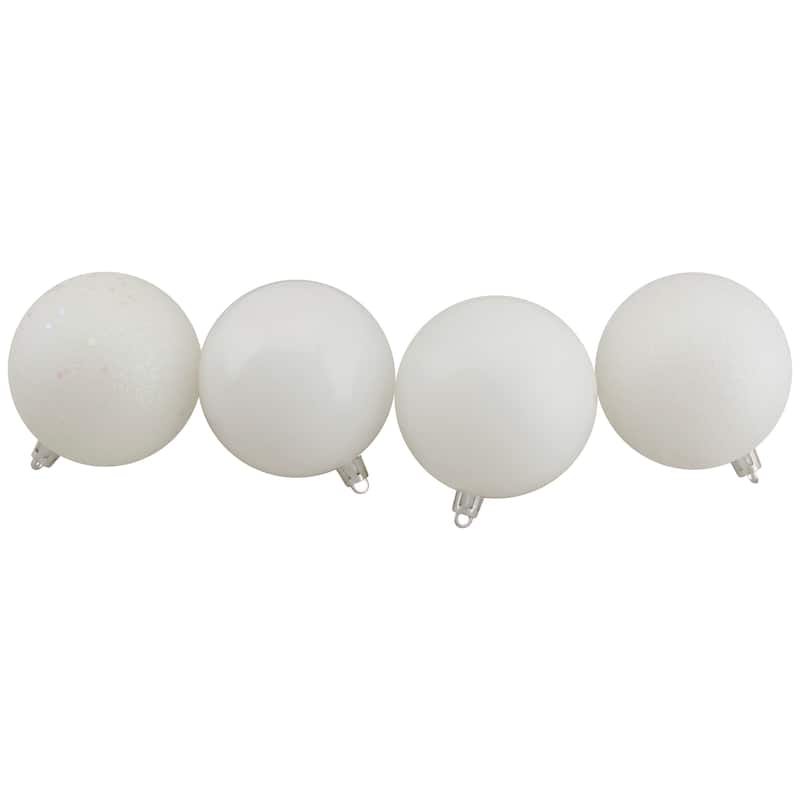 60ct Winter White Shatterproof 4-Finish Christmas Ball Ornaments 2.5" (60mm)