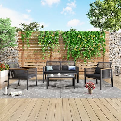 4-pc. Black Wicker Cord Patio Conversation Set