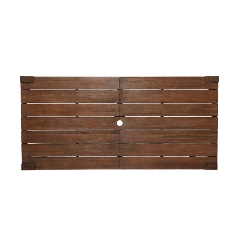 Outdoor Patio Dining Table Set for 6 - Person with Umbrella Hole Acacia Wood and Removable Cushions