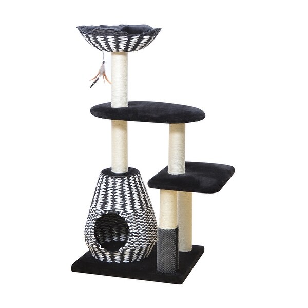 PetPals Royal 3 Level Jet Black and Porcelain White Cat Tree With