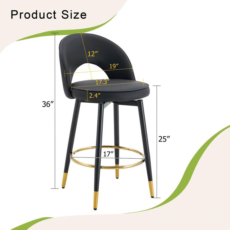 360°Rotatable Bar Chair, Modern Pu Comfortable Upholstered Bar Chair With Metal Legs For Dining Room, Kitchen, Set Of 2