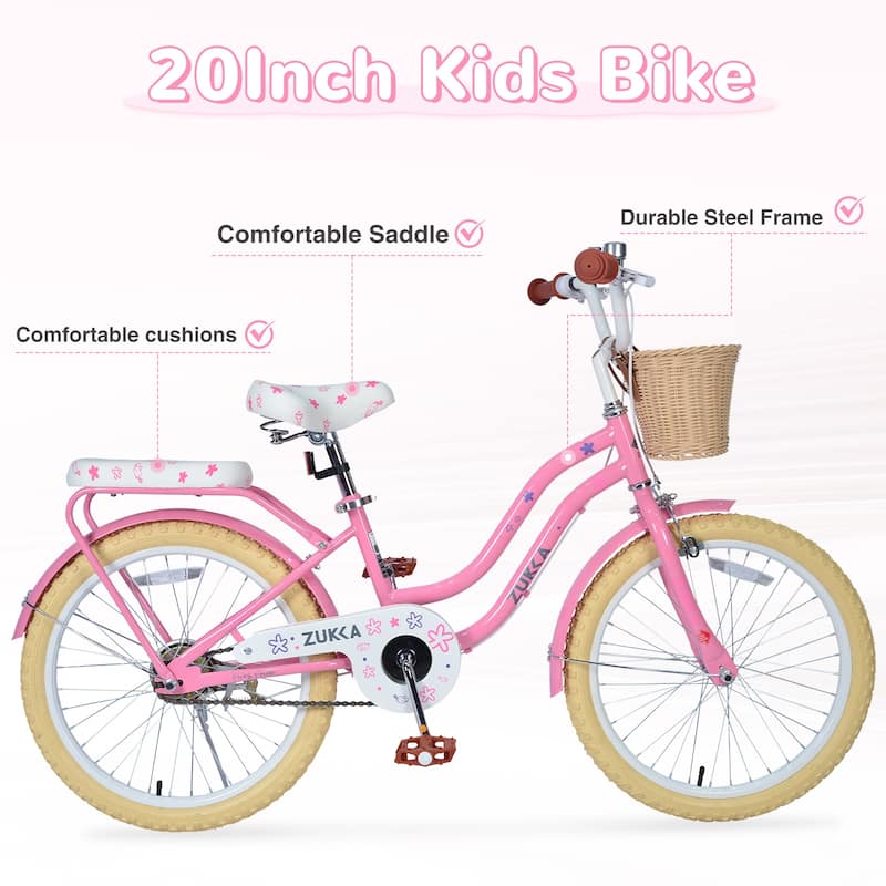Multiple Colors,Girls Bike With Basket For 7-10 Years Old Kids,20 Inch Wheel,No Training Wheels Included