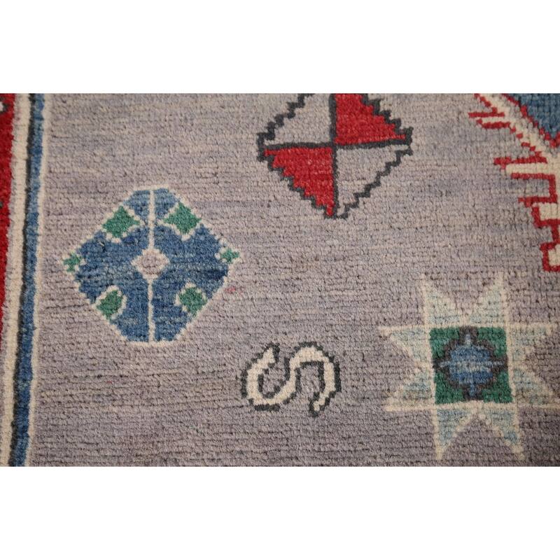 Hand Knotted Oriental 100% Wool Carpet Traditional Geometric Greys & Charcoal Kazak Area Rug - 6' 0'' X 4' 2''