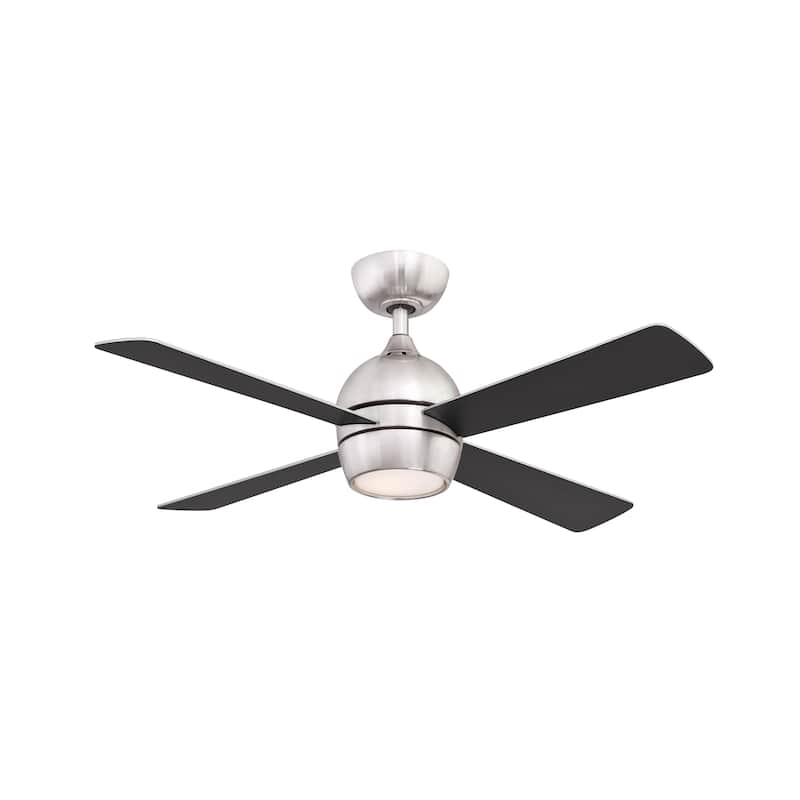 Fanimation Kwad 44 inch Indoor Ceiling Fan with LED Light Kit and Remote - Brushed Nickel with Reversible Blades