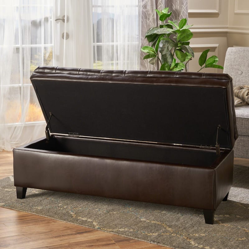 Comfortable Leather Upholstered Seat Leisure Bench Indoor Bench, Storage Bench End of Bed Bench with Safety Hinges