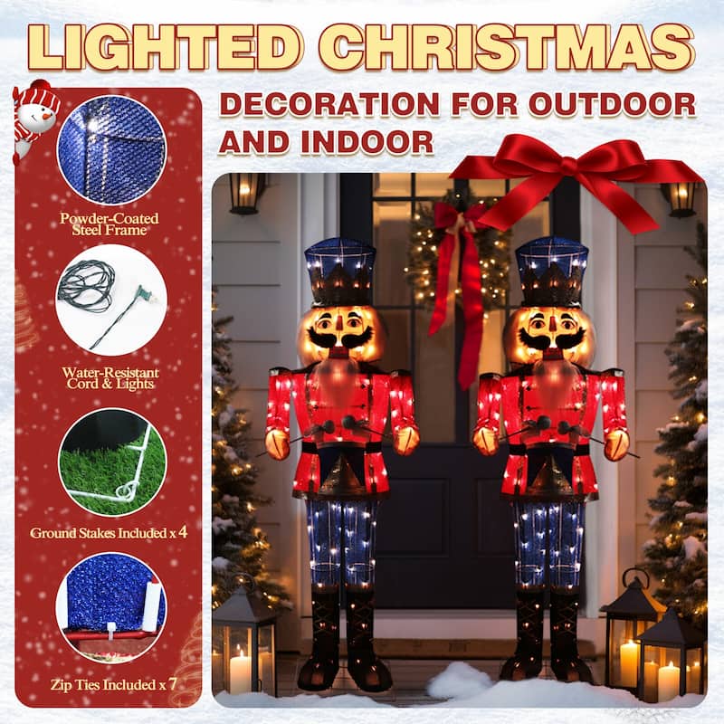 VEIKOUS 5 ft. 3D Warm White Light Nutcracker Play Drum Christmas Holiday Yard Decoration - Red