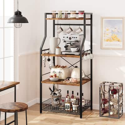 Kitchen Bakers Rack, Microwave Oven Stand with Large Wire Basket