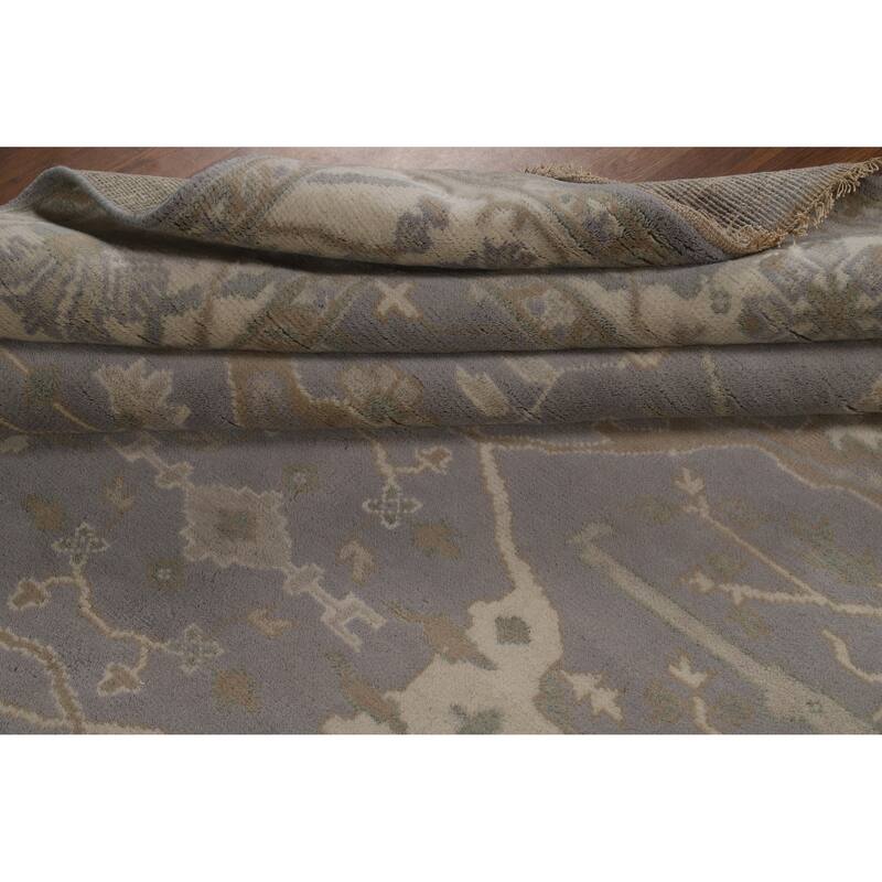 Transitional Gray Oushak Style Area Rug Hand-Knotted Wool Carpet - 7'11" x 9'10"