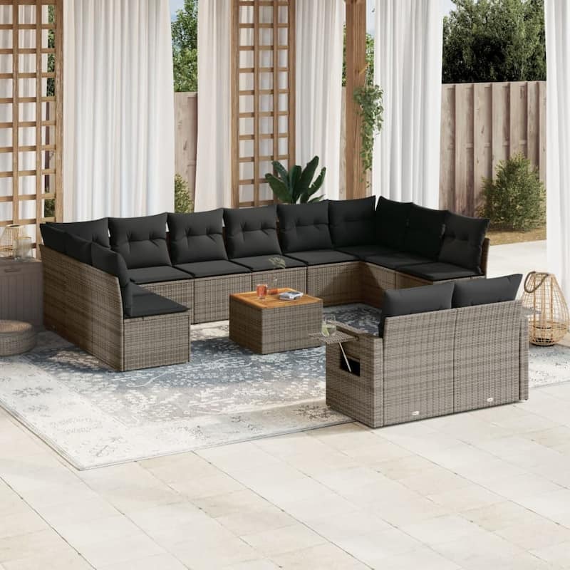 vidaXL Garden Sofa Set PE rattan Large Modular Garden Sofa Set - Grey - 135.4 x 67.7 x 27.2 in (W x D x H)