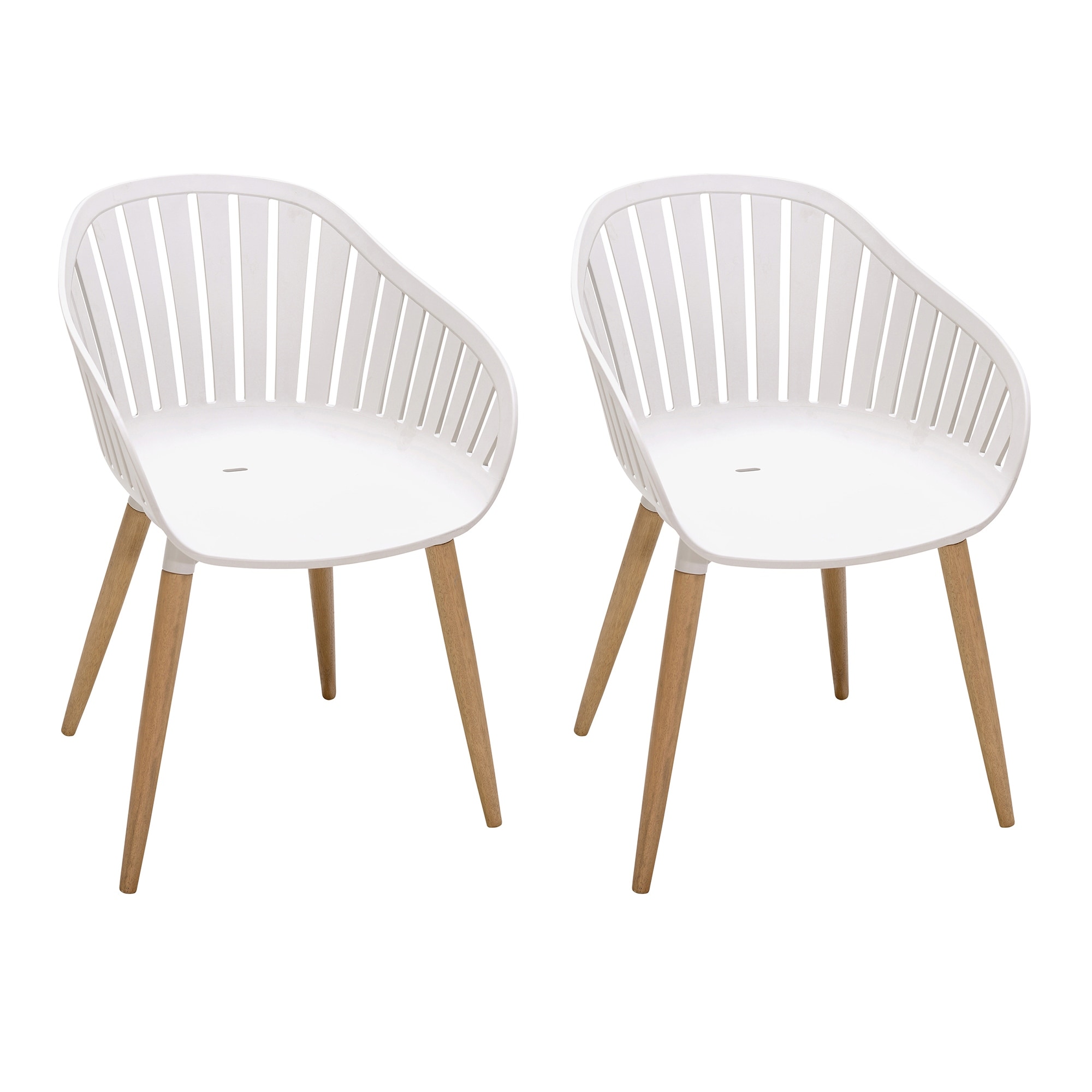 17 Inches Bucket Seat Outdoor Plastic Arm Chair, Set of 2, White