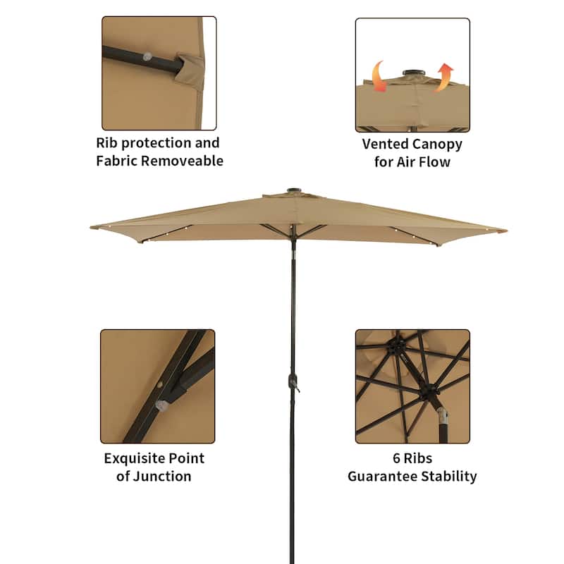 10 ft.LED Aluminum Rectanglar Market Patio Umbrella