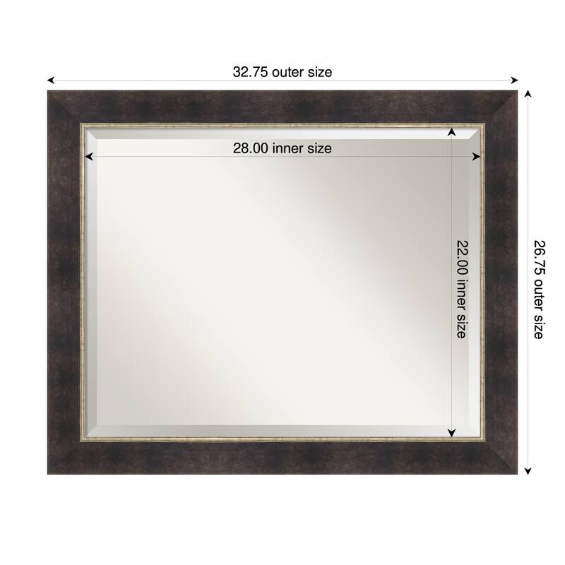 Odin Antique Bronze Beveled Wood Framed Bathroom Vanity Wall Mirror - Odin Antique Bronze - 33 x 27 in