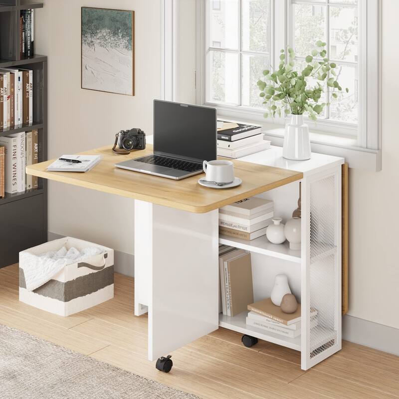 Folding Dining Table with 2 Tier Storage